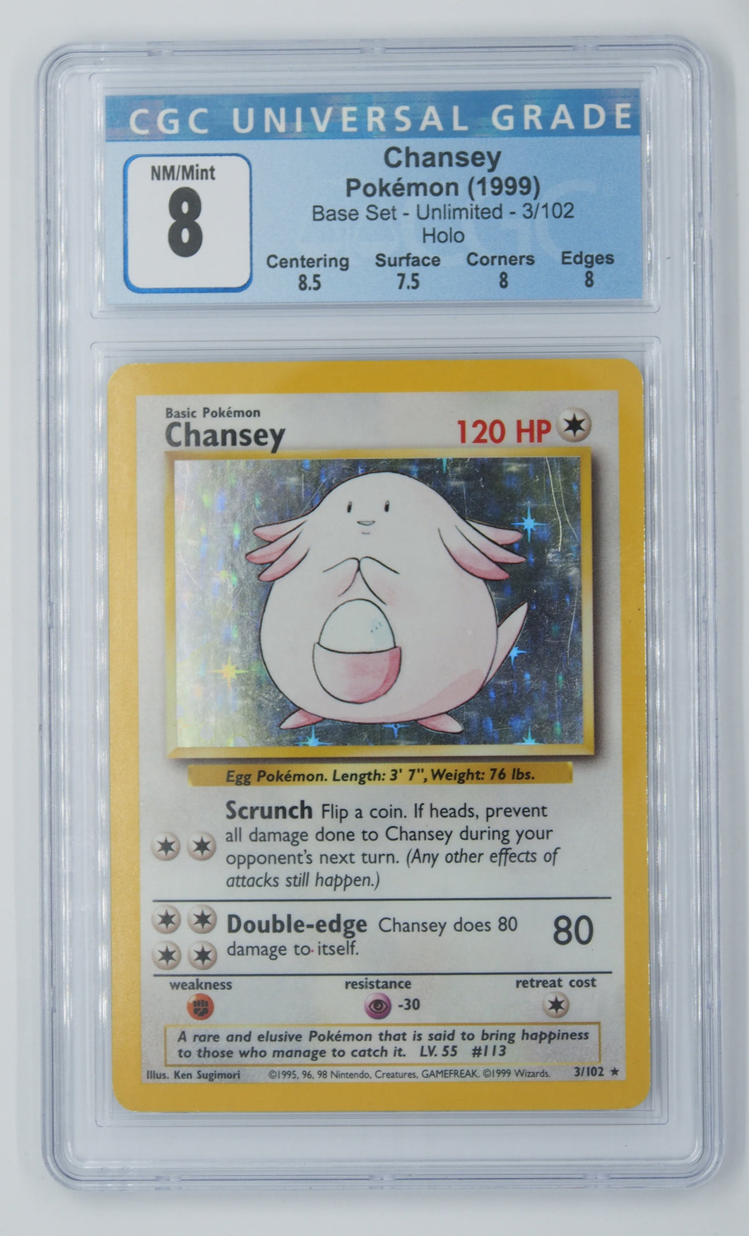 Chansey 3/102 Holo Graded CGC 8 NM/MINT